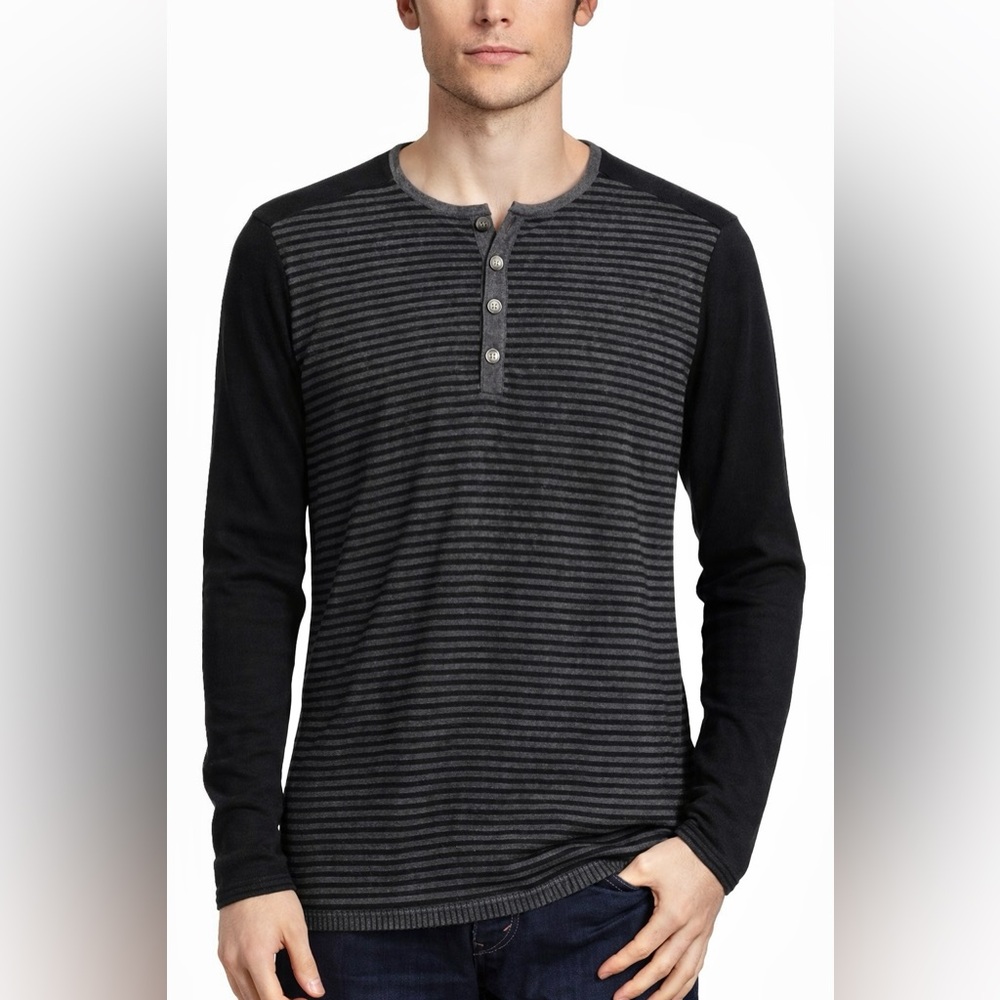 John Varvatos Luxe Striped Wool Blend Henley Size Small